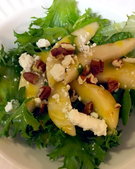 Baby Lettuce & Seasonal Pear Salad With Feta Cheese & Lemon Vinaigrette