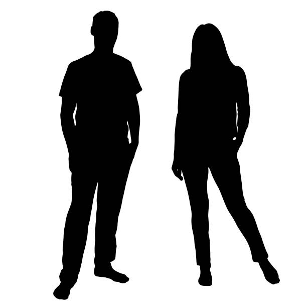 black and white vector silhouettes of people for clipping, family